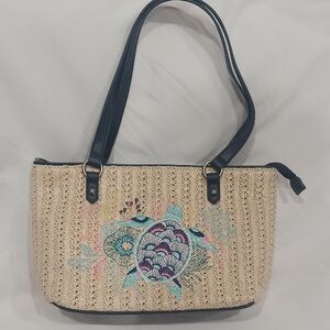 *WEEKEND SALE Sakroots The Ellis Straw Small Satchel Tote with Turtle Embroidery